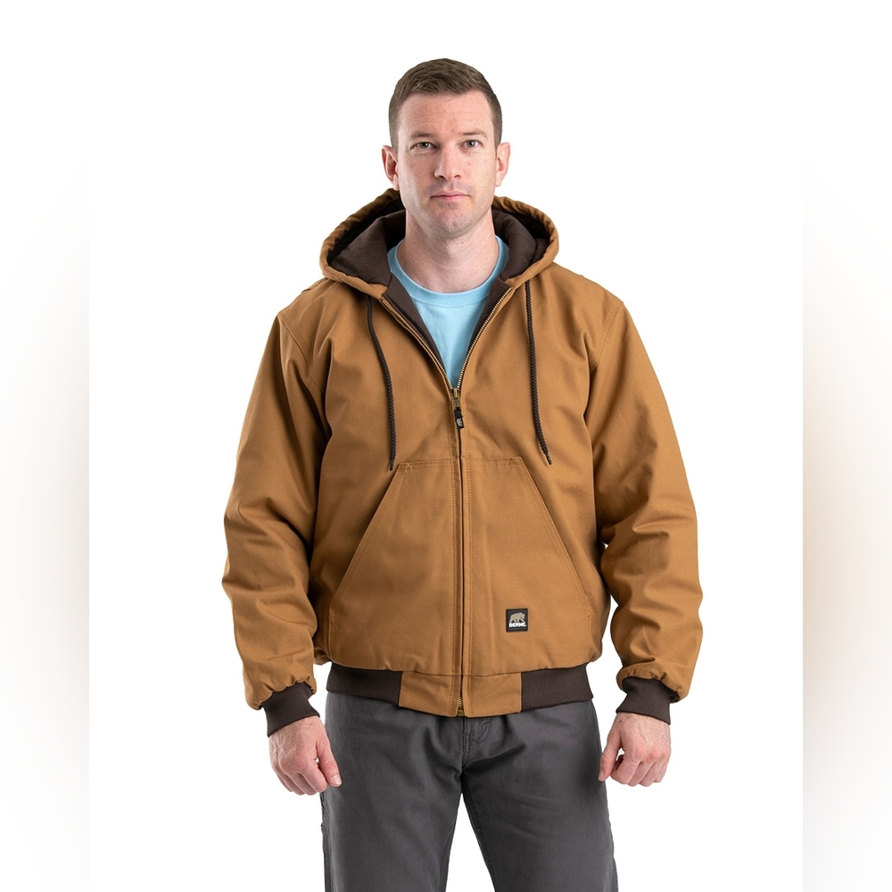 Men's Berne Original Fleece Lined Canvas Hooded Jacket-Brown